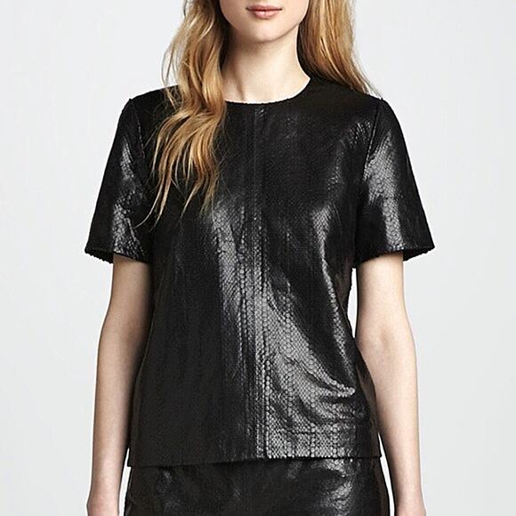 J Brand Black Snakeskin Embossed Genuine Lamb Leather Top Size XS - Picture 1 of 8